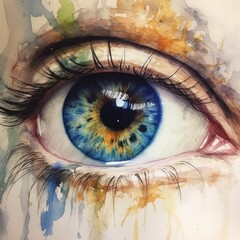 An Eye for Art - a Hauntingly Beautiful Watercolor Eye: Intricate Detail and Vibrant Iris Captured in Watercolor Artistry