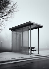 Generative AI bus stop on white background. Isolated 3D illustration