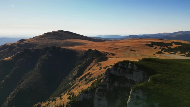 aerial panoramic view of pietra arsa mountains prahova valley Romania
