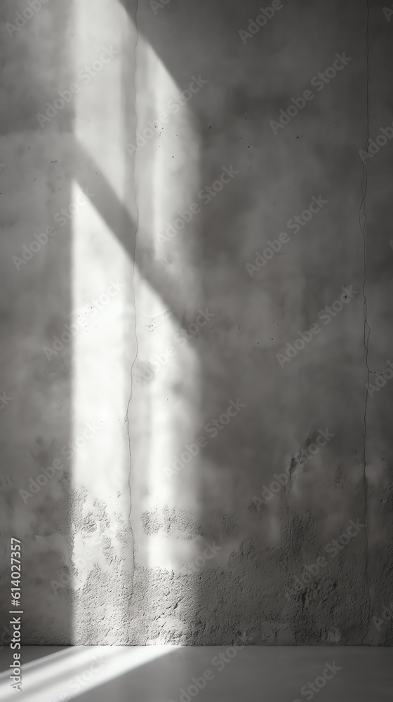 Aufkleber Generative AI Abstract 3d rendering of empty concrete room with light and shadow on the wall.