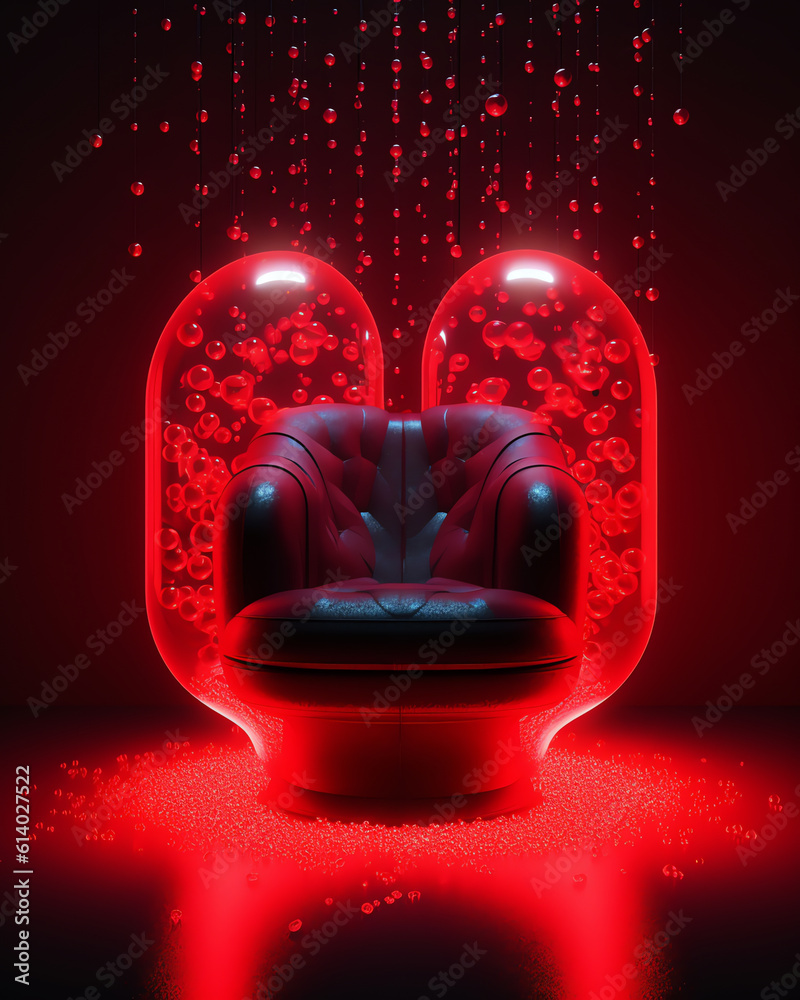 Poster generative ai cinema red cozy armchairs with comfortable elbows. illuminated armchair in the center.