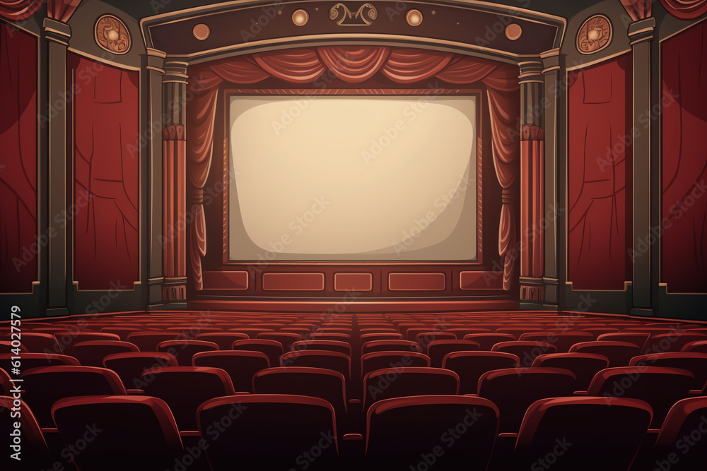 Aufkleber generative ai red cinema empty projection screen for insert a picture