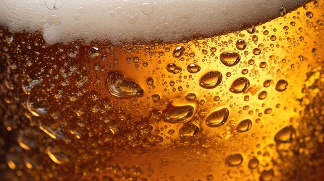 Close-up Beer with bubbles in glass for background. Generative AI
