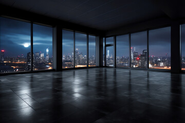 Fototapeta premium Generative AI empty brick platform with Hong Kong skyline in background at night.