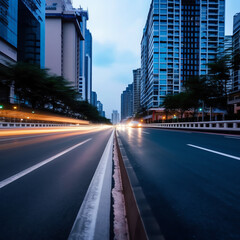 Fototapeta na wymiar Generative AI Asphalt road and city skyline with modern commercial buildings in Shanghai at night, China.