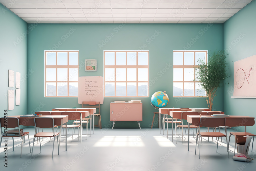 Poster generative ai school desks near color wall in classroom