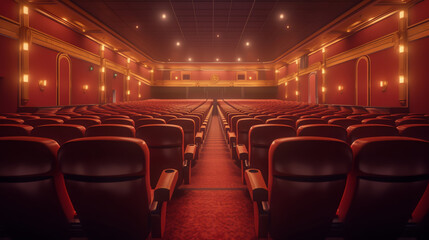 Fototapeta premium Generative AI Cinema seats single stand on red carpet. Buy movie ticket concept, movie night. 3d rendering.