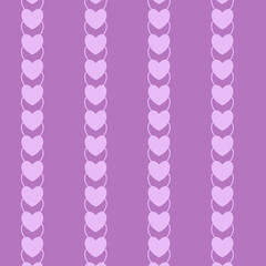 Purple background with hearts. Seamless pattern. 
Vertical stripes, a chain of hearts. Background for paper, cover, fabric, interior decor.