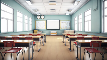 Generative AI Classroom of the school without student and teacher