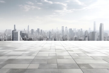 Obraz premium Generative AI empty marble floor and cityscape of kuala lumpur with sunbeam