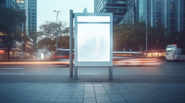 Generative AI bus stop billboard on the street 3d rendering