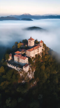 Generative AI Hermitage of the Regalina with the typical Asturian horreos in Cadavedo, Asturias, Spain