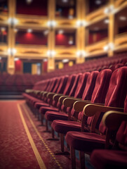 Generative AI Empty red cinema hall seats, chairs. Perspective view