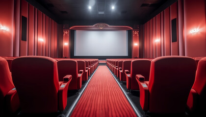 Fototapeta premium Generative AI the empty row line of seats in the cinema hall