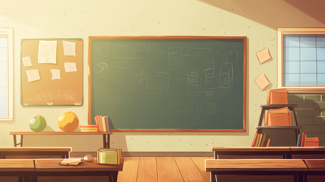 Premium AI Image  illustration of an empty classroom in anime style