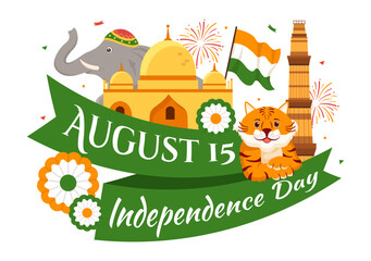 Happy Independence Day India Vector Illustration on 15 August with Indian Flag in Flat Cartoon Hand Drawn Celebration Background Templates