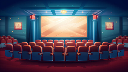 Obraz premium Generative AI Cinema movie theater with blank screen and red seat, vector illustration