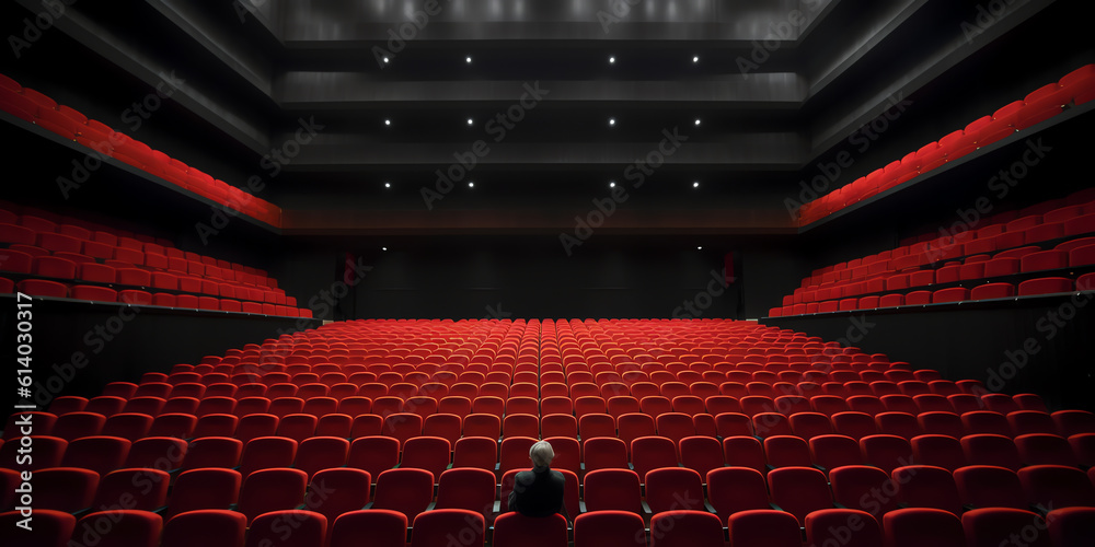 Poster Generative AI Rows of red cinema or theater seats isolated on black background. And also includes EPS 10 vector