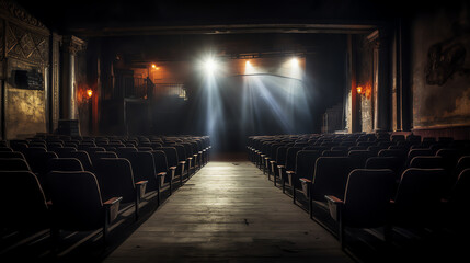Naklejka premium Generative AI Empty rows of streets in a cinema/theater.