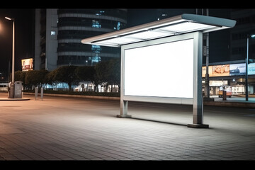 Generative AI Blank signboard at bus stop for your advertisement or graphic design - obrazy, fototapety, plakaty