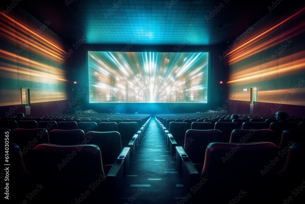 Poster generative ai movie theater with blank screen / high contrast image