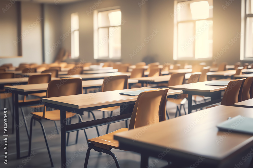 Leinwandbilder generative ai empty desks in the classroom.