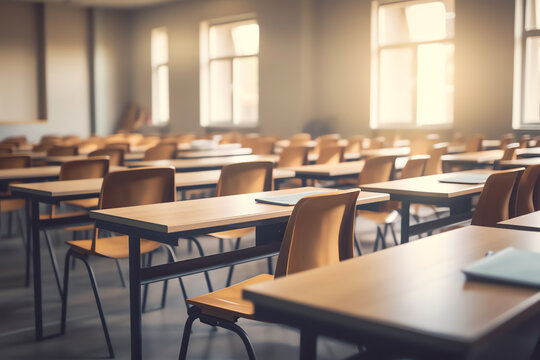 Generative AI Empty desks in the classroom.