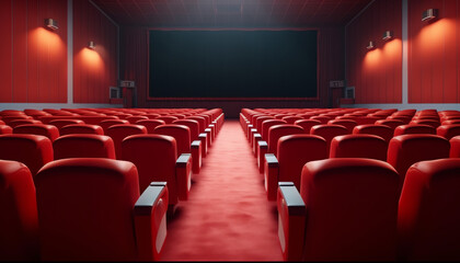 Generative AI cinema screen with open red seats