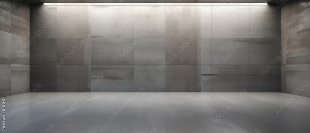 Poster Generative AI 3d render of empty concrete room with light and shadow on the wall.
