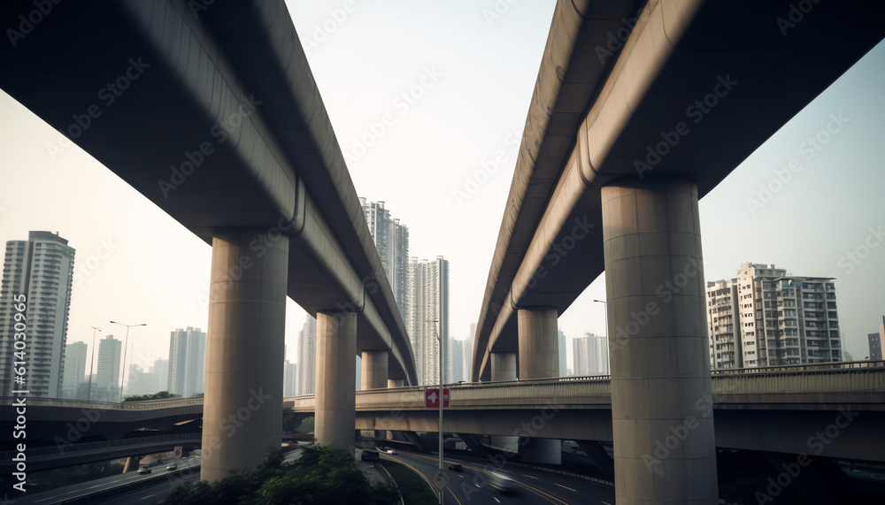 Poster generative ai panoramic skyline and modern commercial office buildings with empty road in shenzhen, 