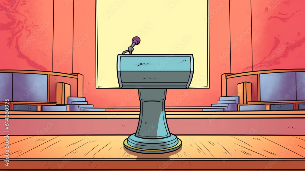 Aufkleber Generative AI Rostrum with microphone and computer in conference hall