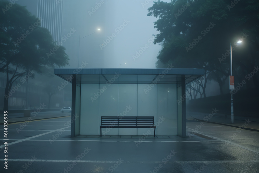 Aufkleber Generative AI Jakarta, 11 June 2023 - Empty bus stop in the Jakarta, Small shelters for public transportation, halte, bus station