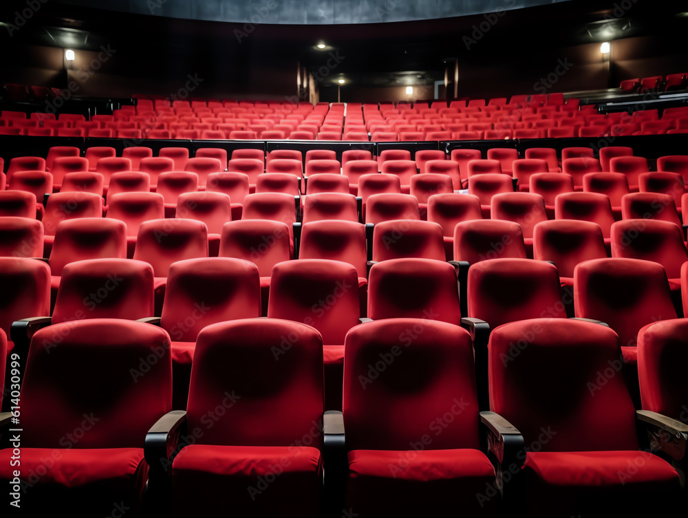 Poster Generative AI Empty comfortable red seats with numbers in cinema