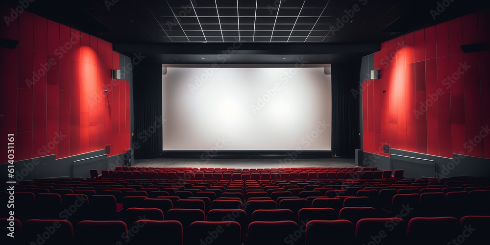 Aufkleber Generative AI Empty comfortable red seats with numbers in cinema