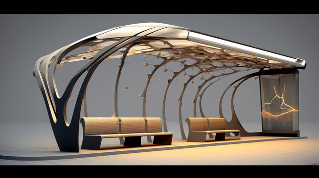 Generative AI Dubai, United Arab Emirates - 12 18 2011: Interior of a Dubai bus stop