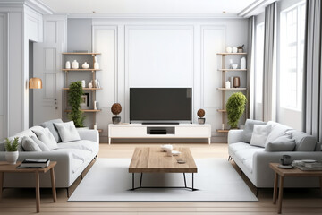 Obraz na płótnie Canvas Generative AI Furniture arranged in modern living room at home
