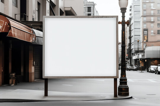 Generative AI Vertical blank white billboard mockup for advertising, Bus stop at New York city buildings and street background