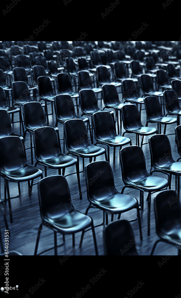 Poster generative ai seating arrangement for concerts ,keep spaced between each chairs make separate for so