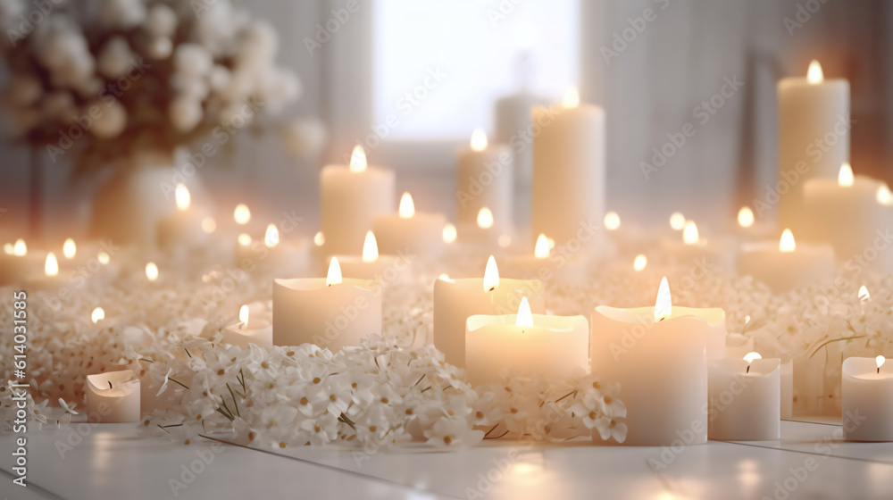 Poster generative ai white prayer candles both lit and empty.