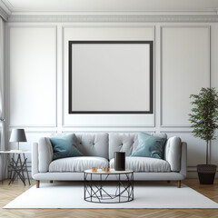 Generative AI Large luxury modern bright interiors Living room mockup illustration 3D rendering computer digitally generated image