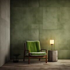 Generative AI Living room interior room concrete wall mockup has an armchair on empty dark wall background.3d rendering