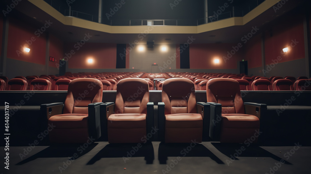 Aufkleber Generative AI Empty comfortable red seats with numbers in cinema