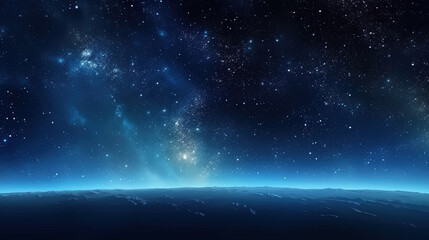 Panorama dark blue night sky. Milky way and stars on dark background