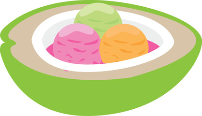 Illustration Ice cream placed in a young coconut shell looks fresh