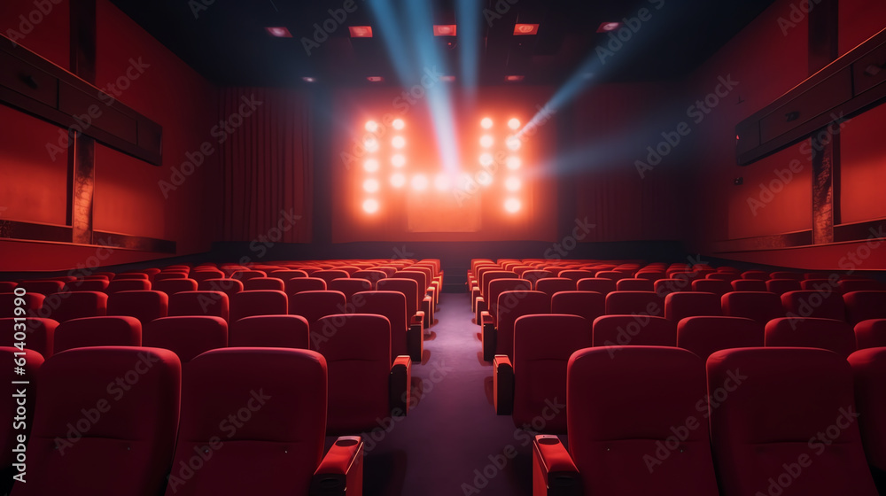 Aufkleber generative ai empty comfortable red seats with numbers in cinema