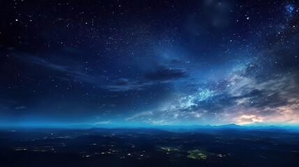 Fototapeta na wymiar Panorama dark blue night sky. Milky way and stars on dark background