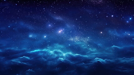 Fototapeta premium Panorama dark blue night sky. Milky way and stars on dark background