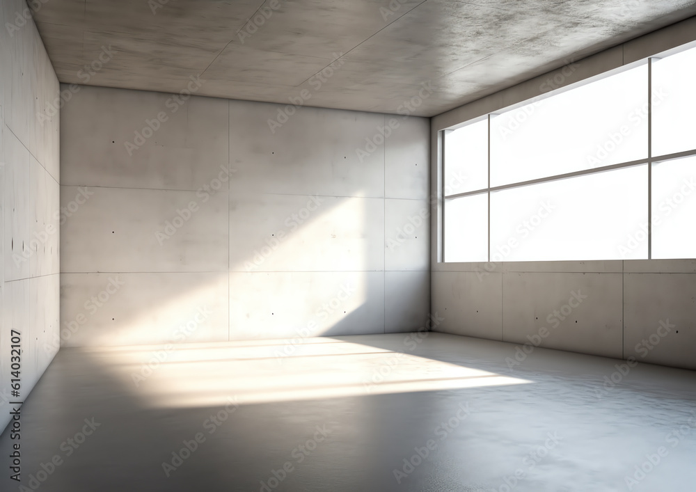 Poster Generative AI Abstract 3d rendering of empty concrete room with light and shadow on the wall.