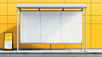 Generative AI Public transport stop with place for banner isolated on white background. Clipping path, path for ad included.
