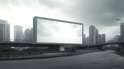 Fototapeta na wymiar Generative AI Billboard canvas mockup in city background beautiful weather